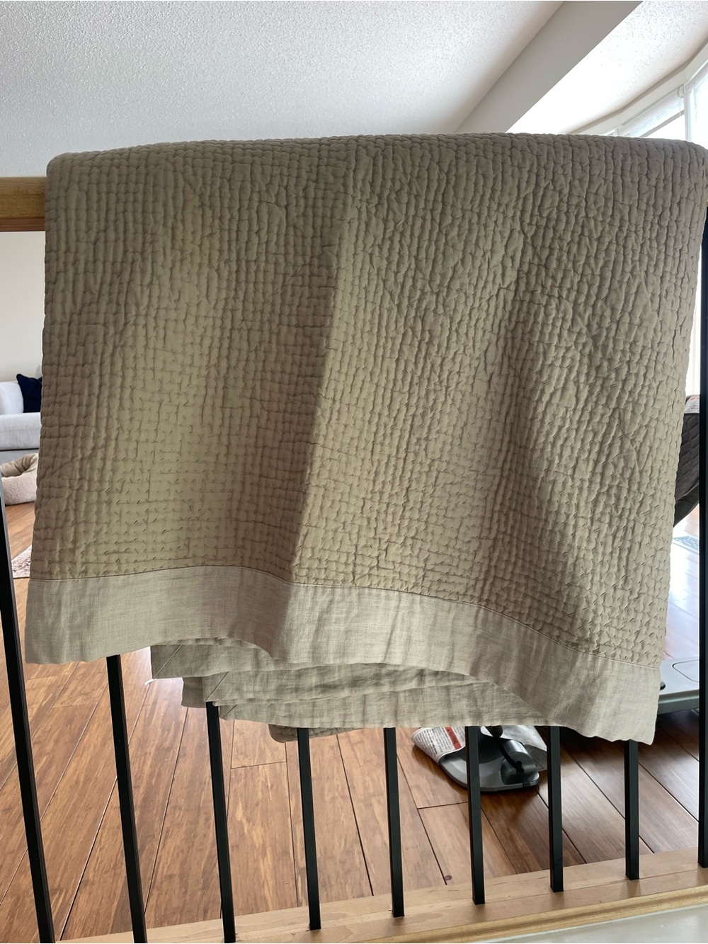 Restoration Hardware Quilted Silk Linen king size blanket bed spread  - Taupe